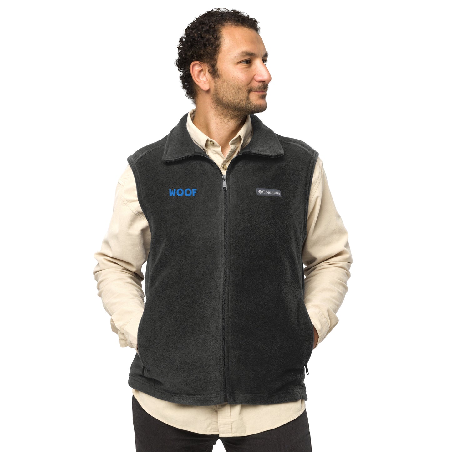 Men’s Columbia Fleece Vest With Pockets Embroidery Woof for Dog Lover