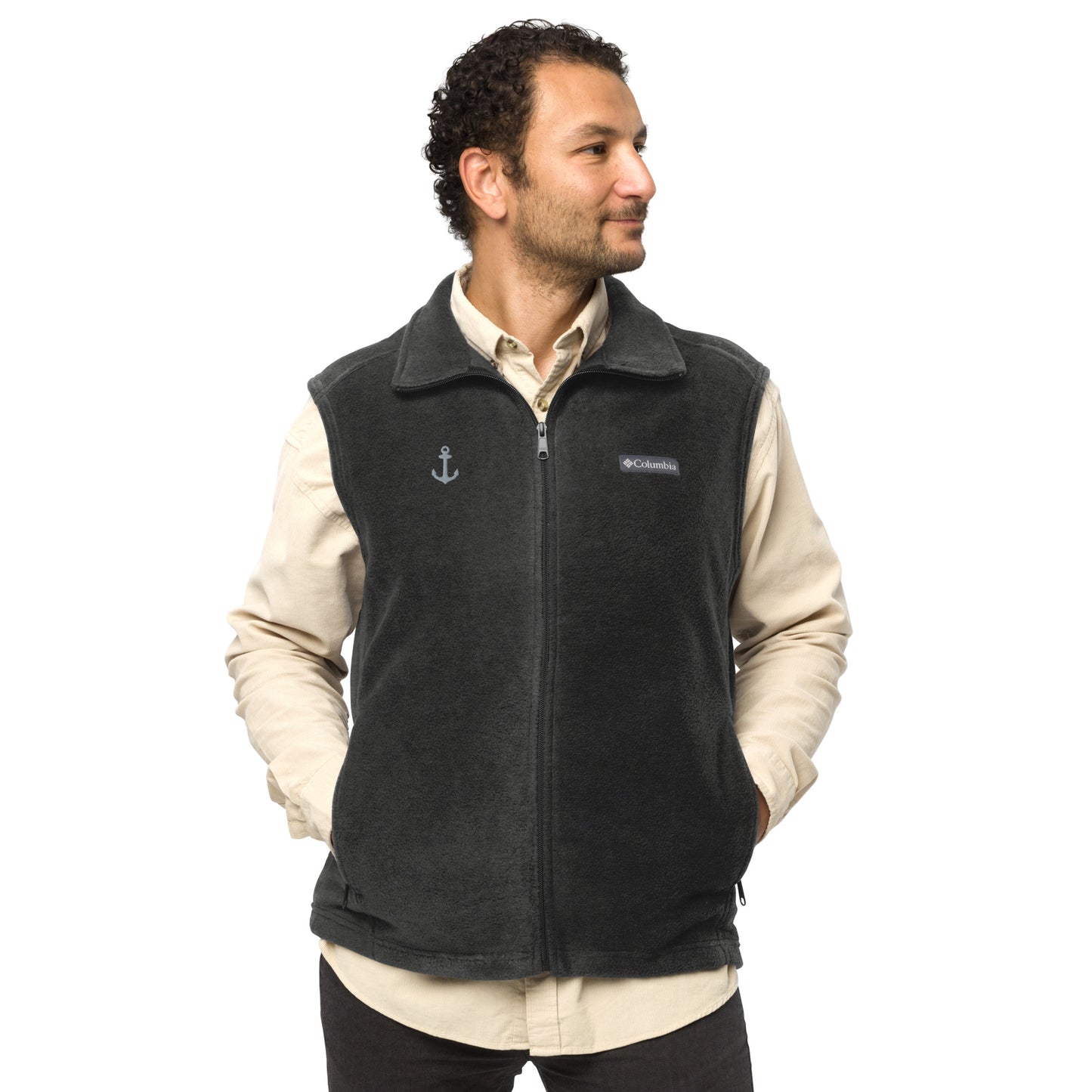 Men’s Columbia Fleece Vest With Pockets Embroidery Ship Anchor Navy