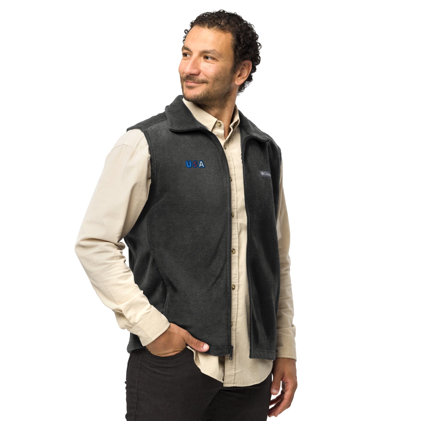 Men’s Columbia Fleece Vest With Pockets Embroidery USA Patriot