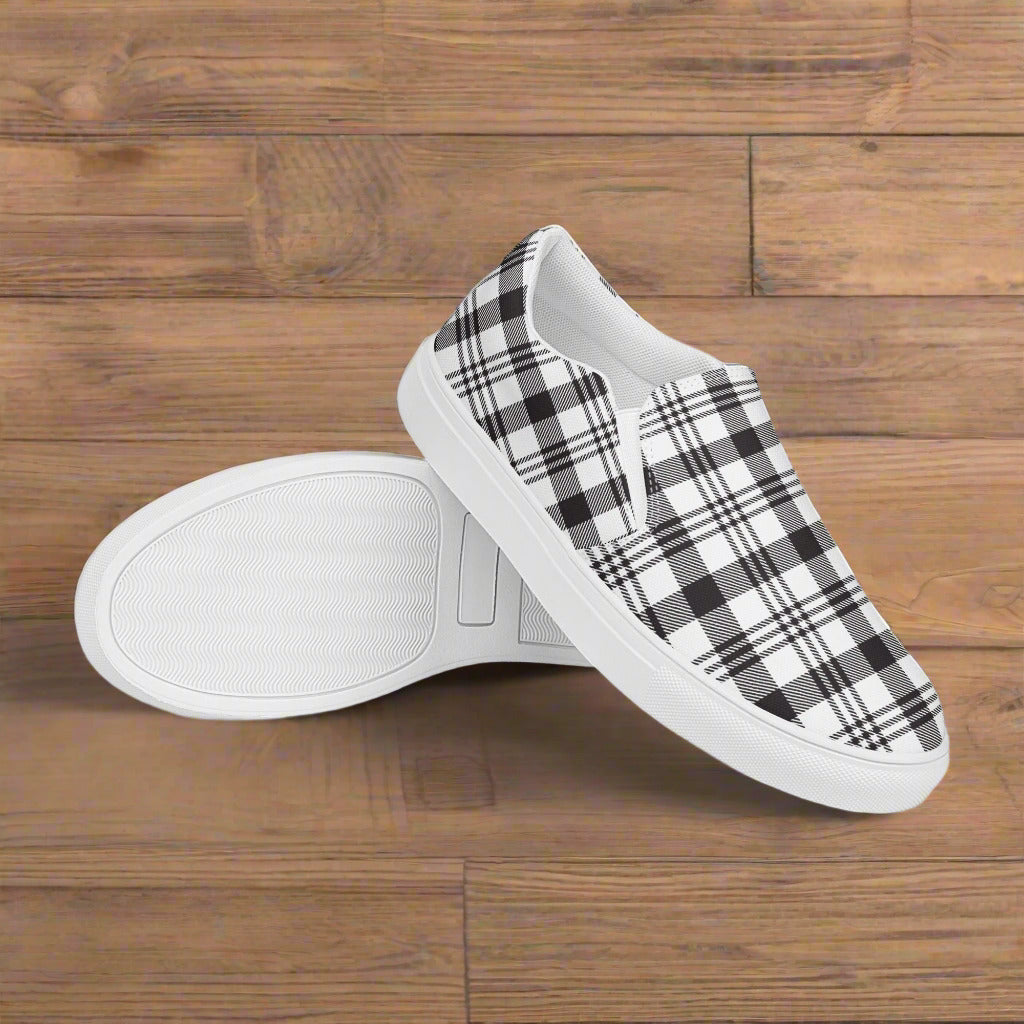 COM4T White & Black Men’s Slip-On Canvas Fashion Shoes by OB Original Apparel