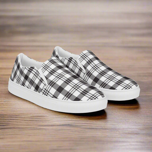 COM4T White & Black Men’s Slip-On Canvas Fashion Shoes by OB Original Apparel