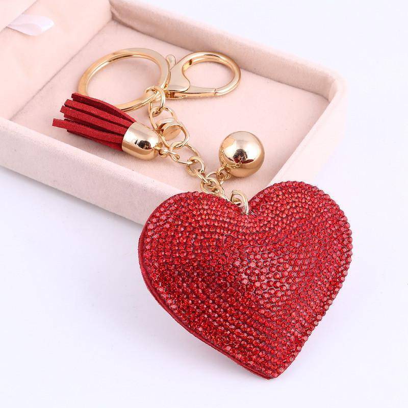 Puffed Heart Crystal Purse Charm Keychain - In Five Colors for Woman