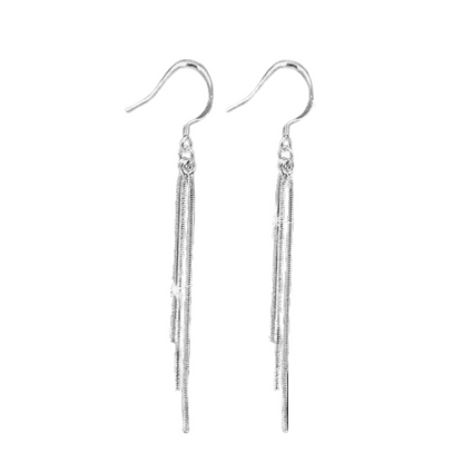 Triple Tassel Dangling Silver Snake Chain Versatile Hook Earrings For Woman