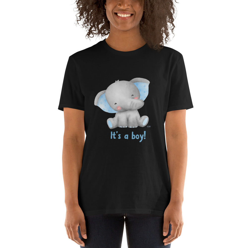 Short-Sleeve Women Soft T-Shirt It's A Boy Baby Elephant Design by IOBI Original Apparel