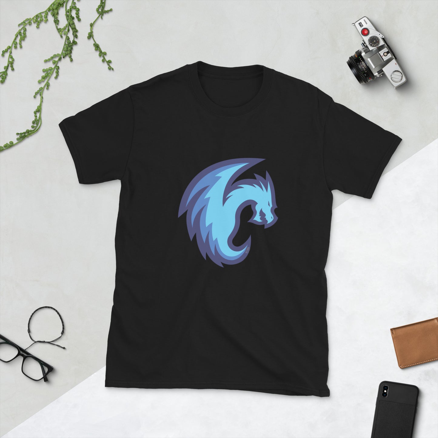 Short-Sleeve Men Soft T-Shirt Electric Blue Dragon Symbol Design by IOBI Original Apparel