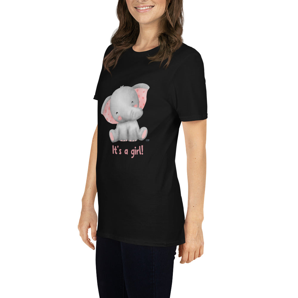 Short-Sleeve Women Soft T-Shirt It's A Girl Baby Elephant Design by IOBI Original Apparel