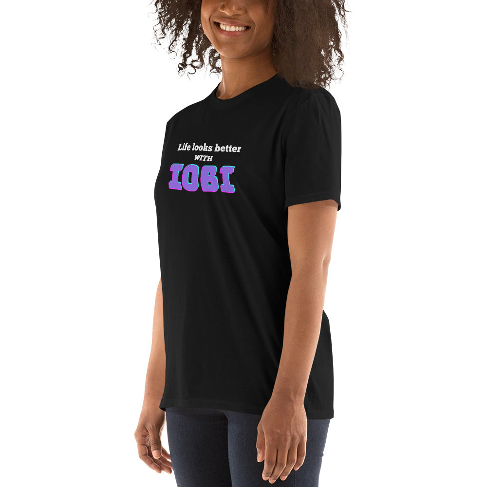 Short-Sleeve Women Soft T-Shirt Life Looks Better With IOBI Design by IOBI Original Apparel