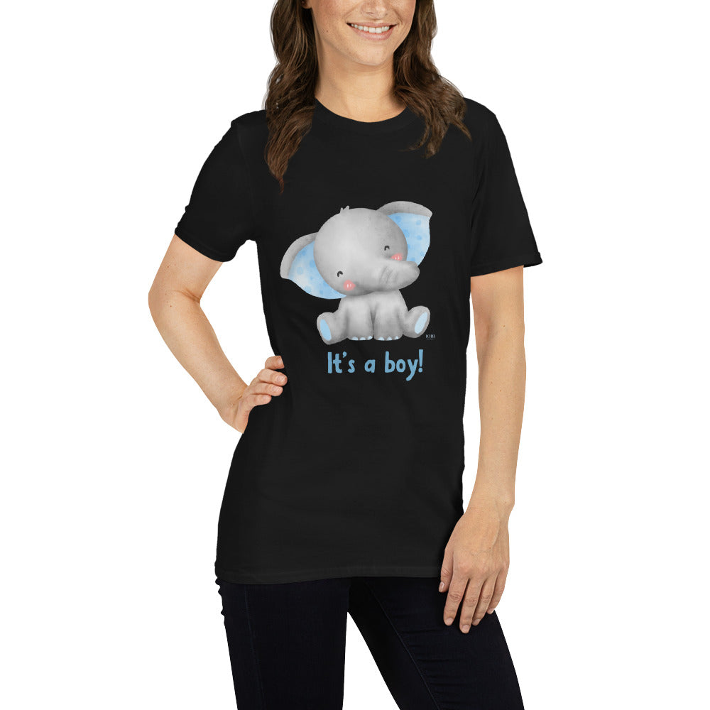 Short-Sleeve Women Soft T-Shirt It's A Boy Baby Elephant Design by IOBI Original Apparel