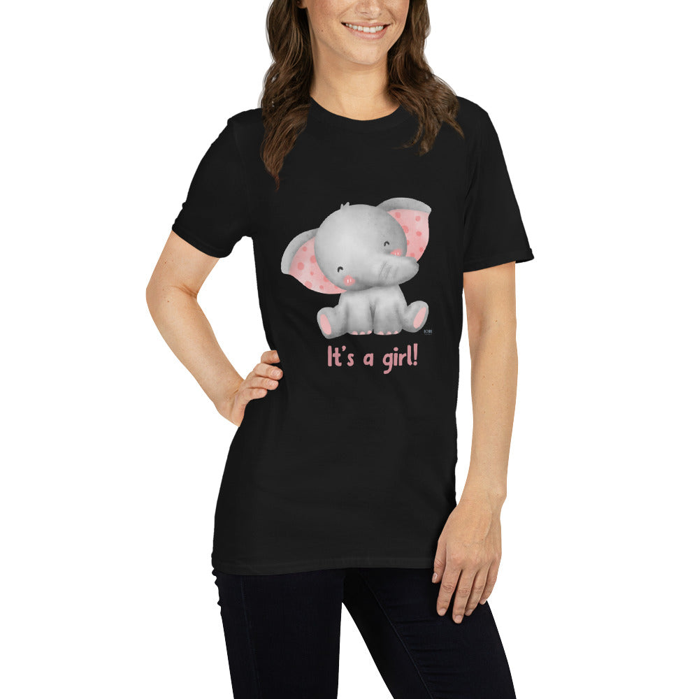 Short-Sleeve Women Soft T-Shirt It's A Girl Baby Elephant Design by IOBI Original Apparel