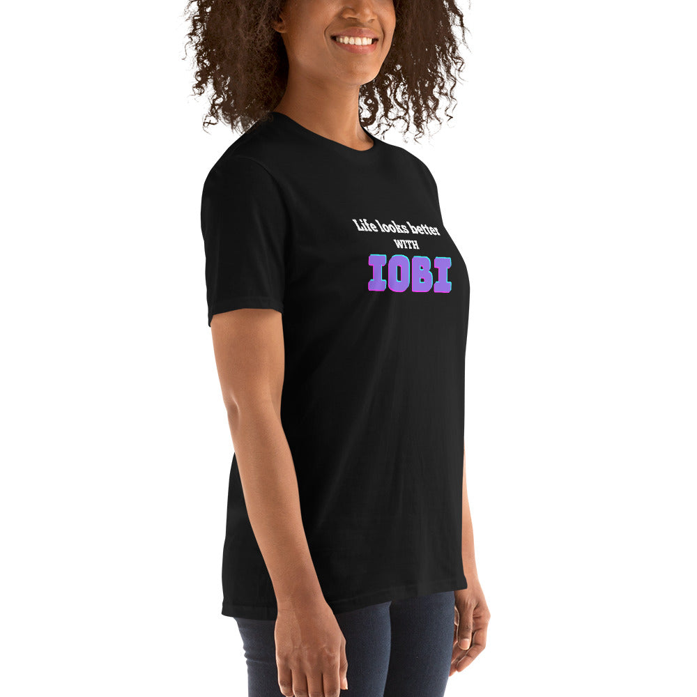 Short-Sleeve Women Soft T-Shirt Life Looks Better With IOBI Design by IOBI Original Apparel