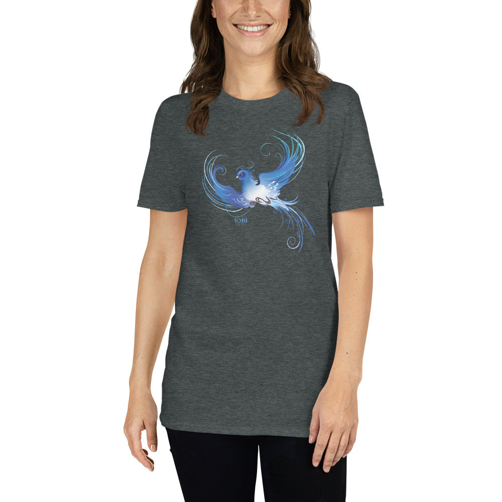 Short-Sleeve Women Soft T-Shirt Blue Fire Bird Design by IOBI Original Apparel