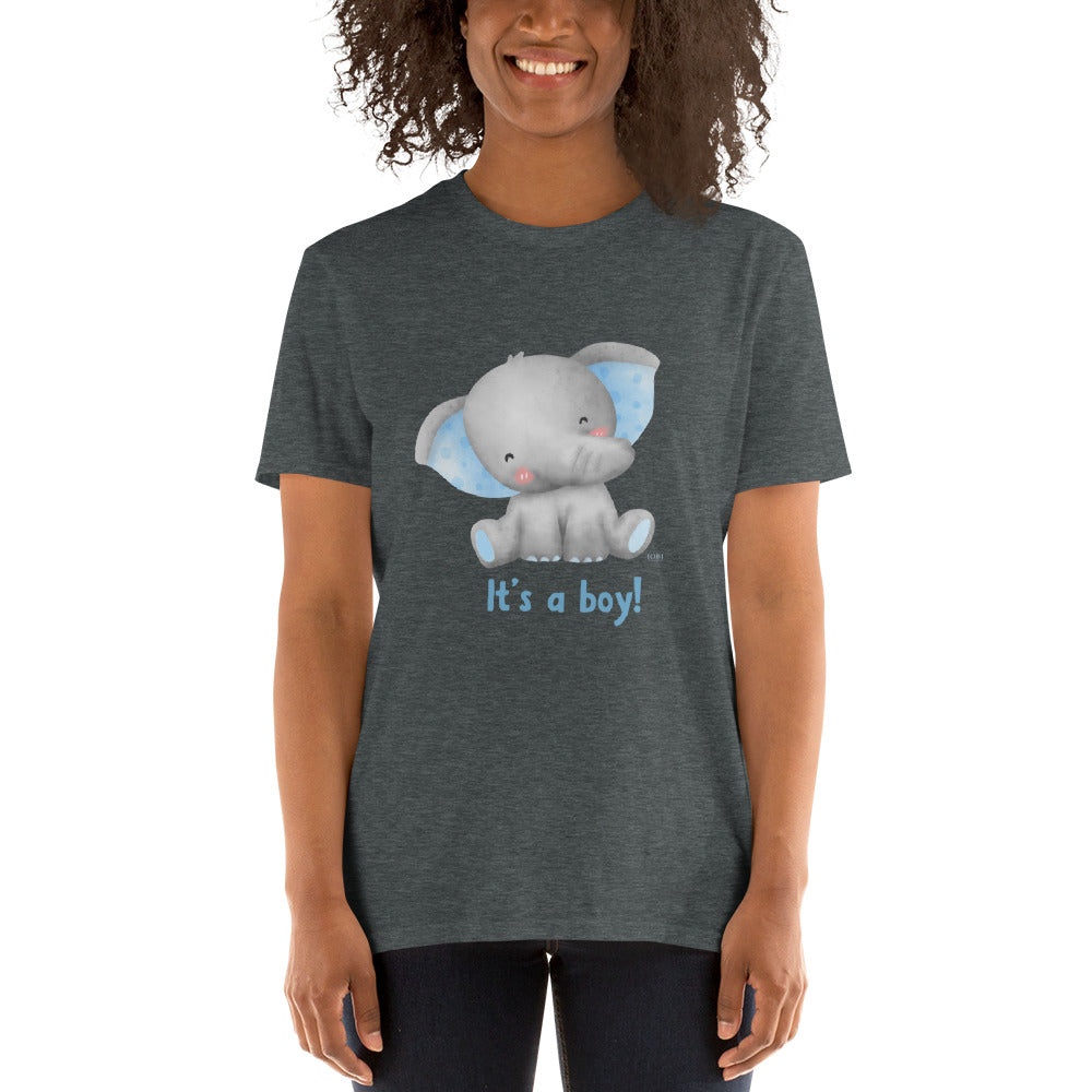 Short-Sleeve Women Soft T-Shirt It's A Boy Baby Elephant Design by IOBI Original Apparel