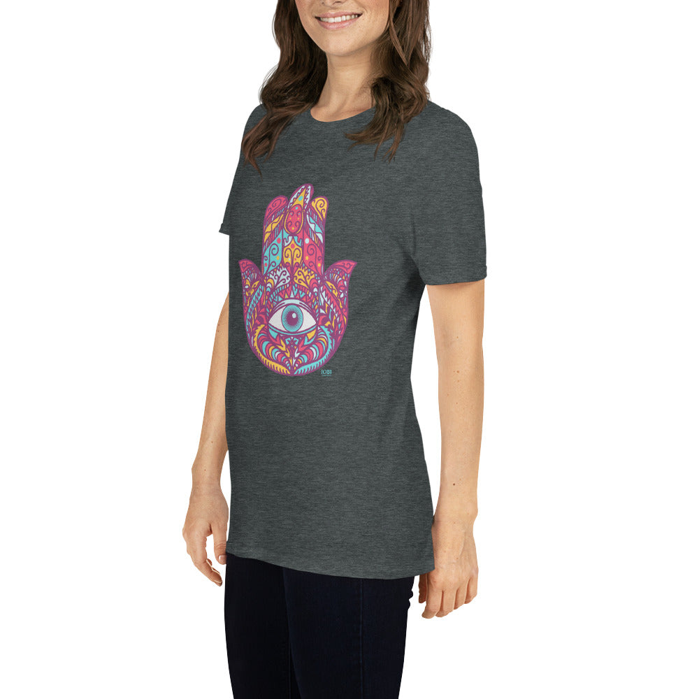 Short-Sleeve Women Soft T-Shirt Red Hamsa Design by IOBI Original Apparel