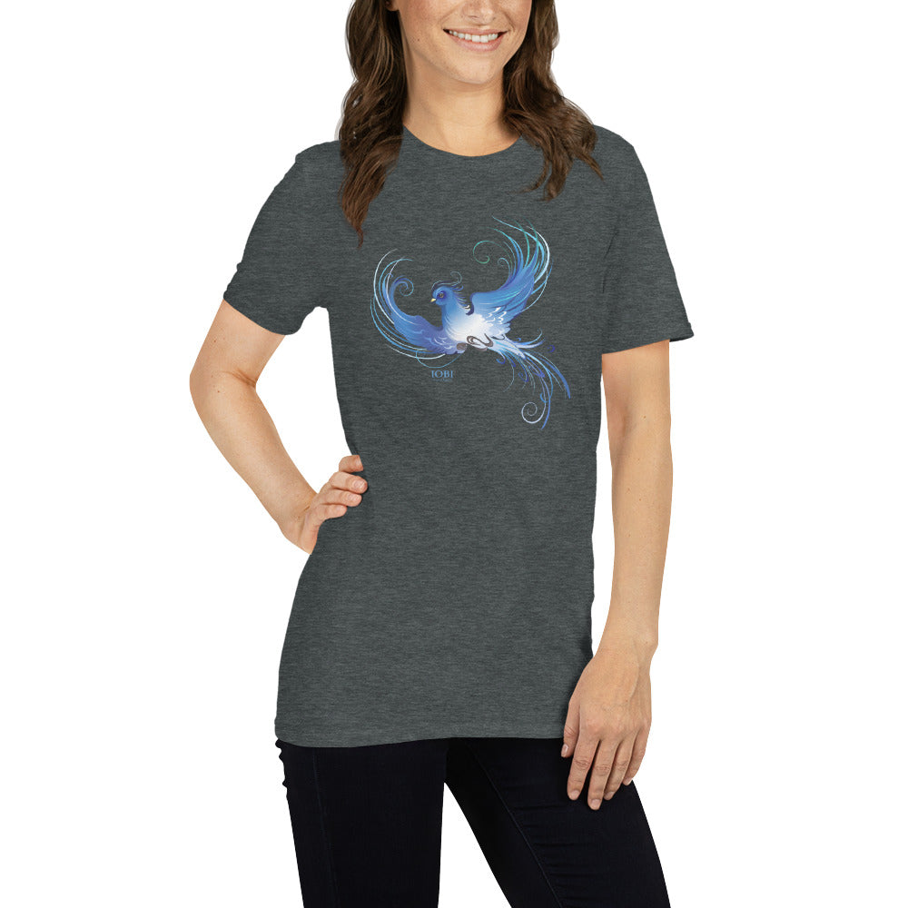 Short-Sleeve Women Soft T-Shirt Blue Fire Bird Design by IOBI Original Apparel