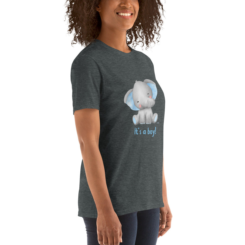 Short-Sleeve Women Soft T-Shirt It's A Boy Baby Elephant Design by IOBI Original Apparel