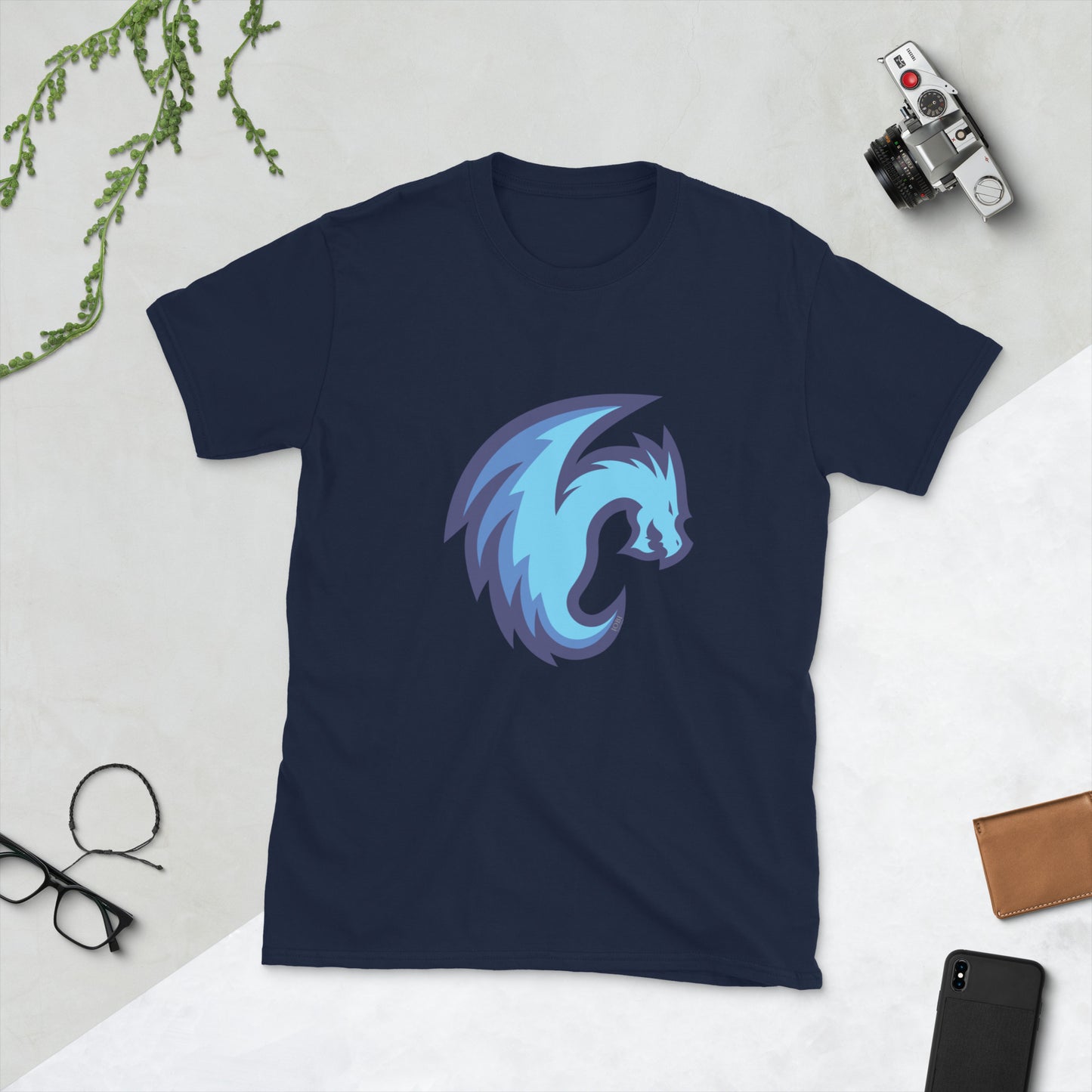 Short-Sleeve Men Soft T-Shirt Electric Blue Dragon Symbol Design by IOBI Original Apparel