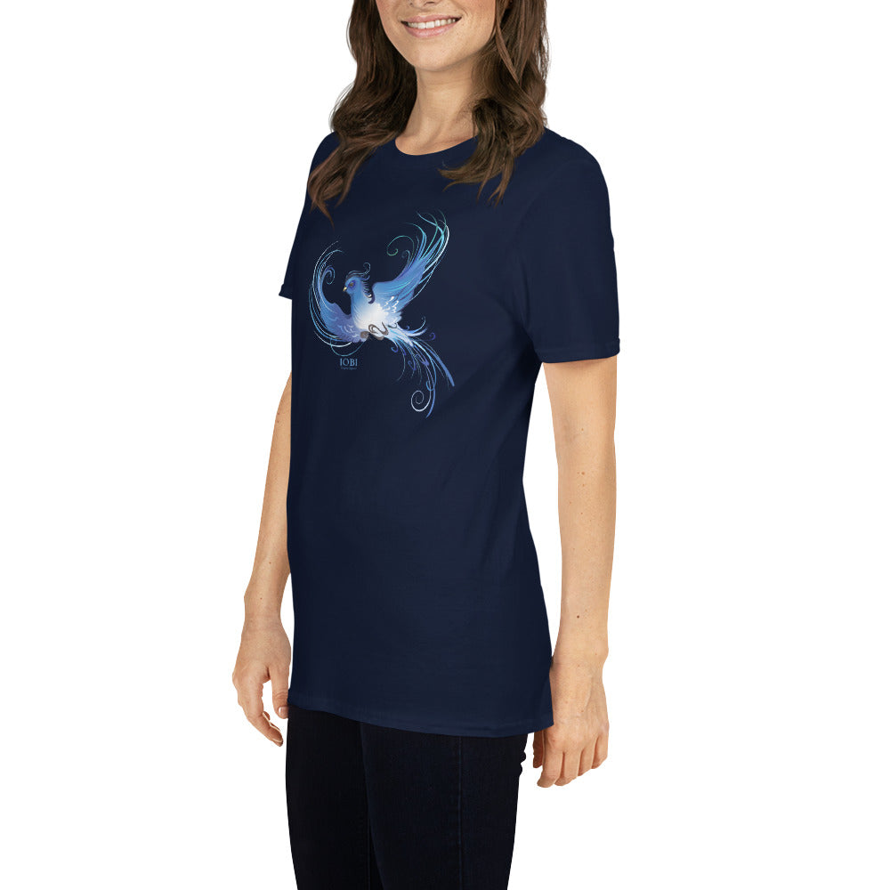 Short-Sleeve Women Soft T-Shirt Blue Fire Bird Design by IOBI Original Apparel