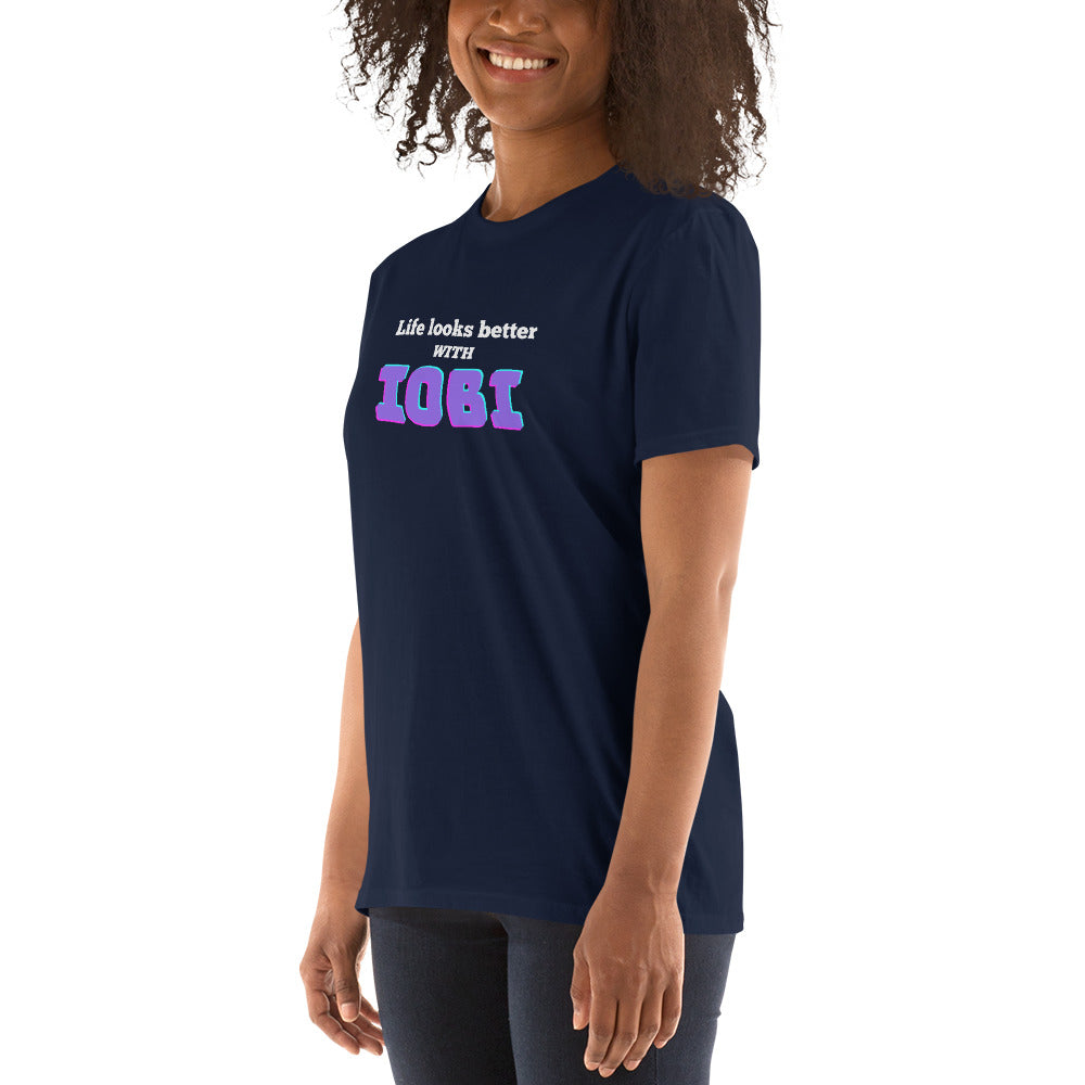 Short-Sleeve Women Soft T-Shirt Life Looks Better With IOBI Design by IOBI Original Apparel