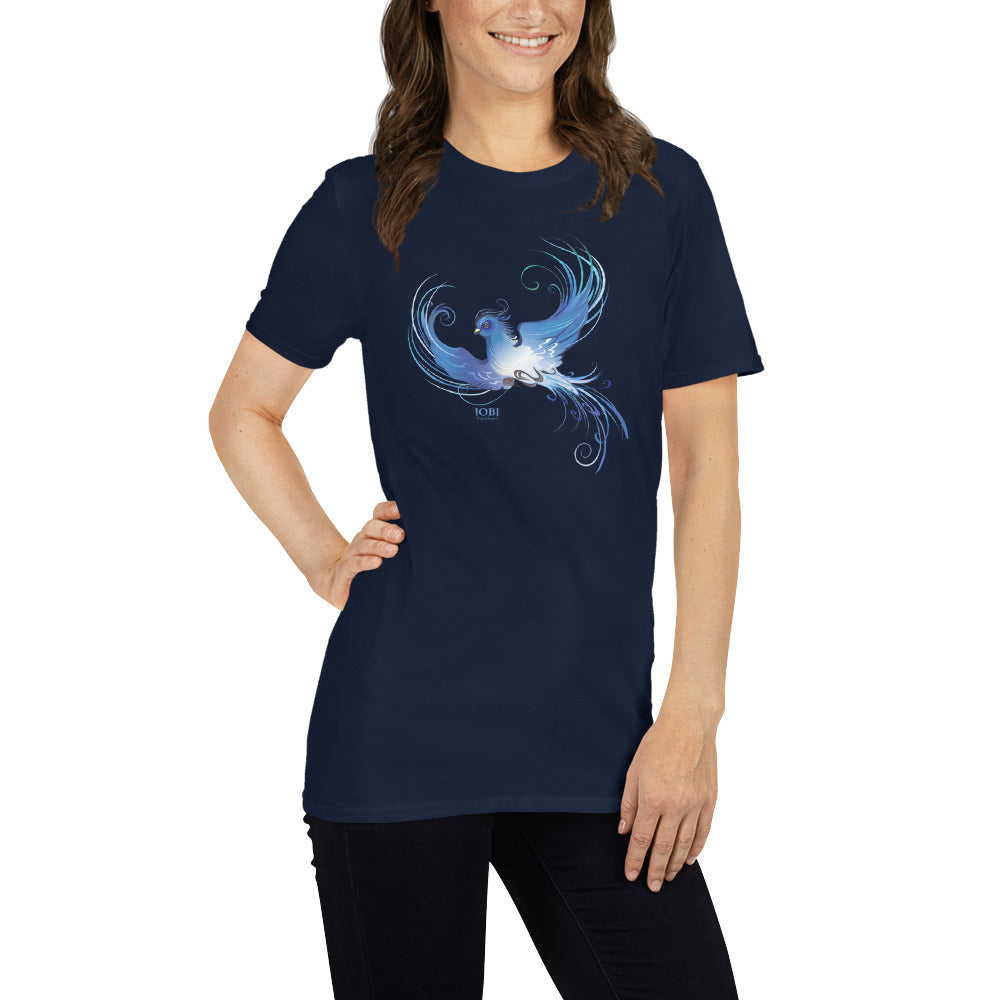 Short-Sleeve Women Soft T-Shirt Blue Fire Bird Design by IOBI Original Apparel