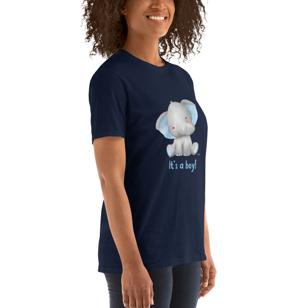 Short-Sleeve Women Soft T-Shirt It's A Boy Baby Elephant Design by IOBI Original Apparel