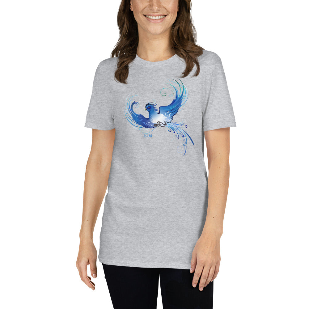 Short-Sleeve Women Soft T-Shirt Blue Fire Bird Design by IOBI Original Apparel