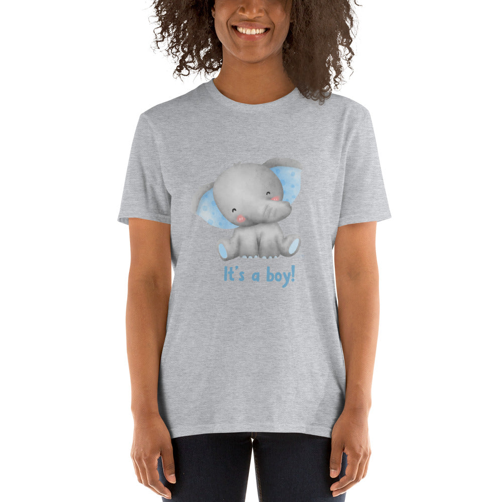 Short-Sleeve Women Soft T-Shirt It's A Boy Baby Elephant Design by IOBI Original Apparel