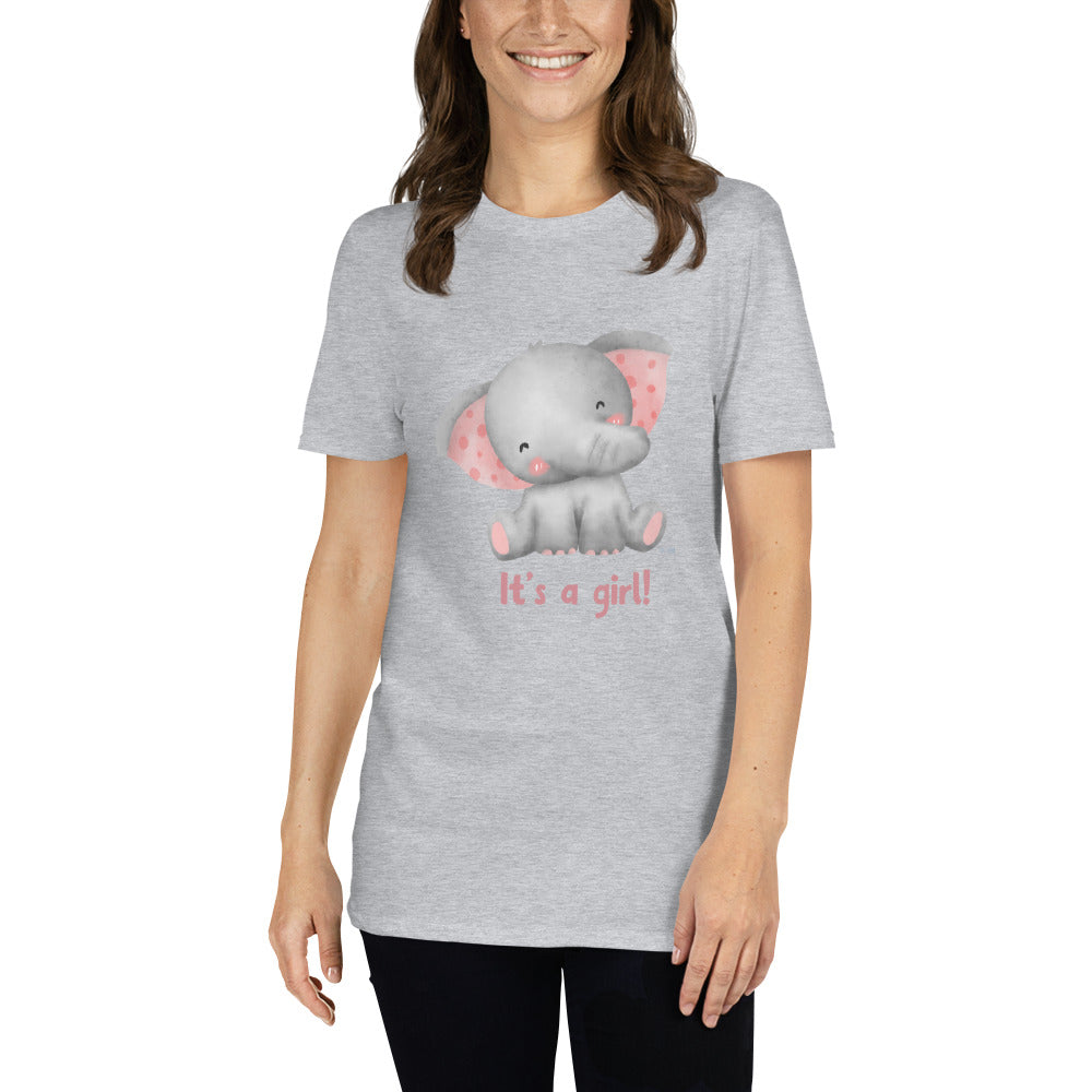 Short-Sleeve Women Soft T-Shirt It's A Girl Baby Elephant Design by IOBI Original Apparel