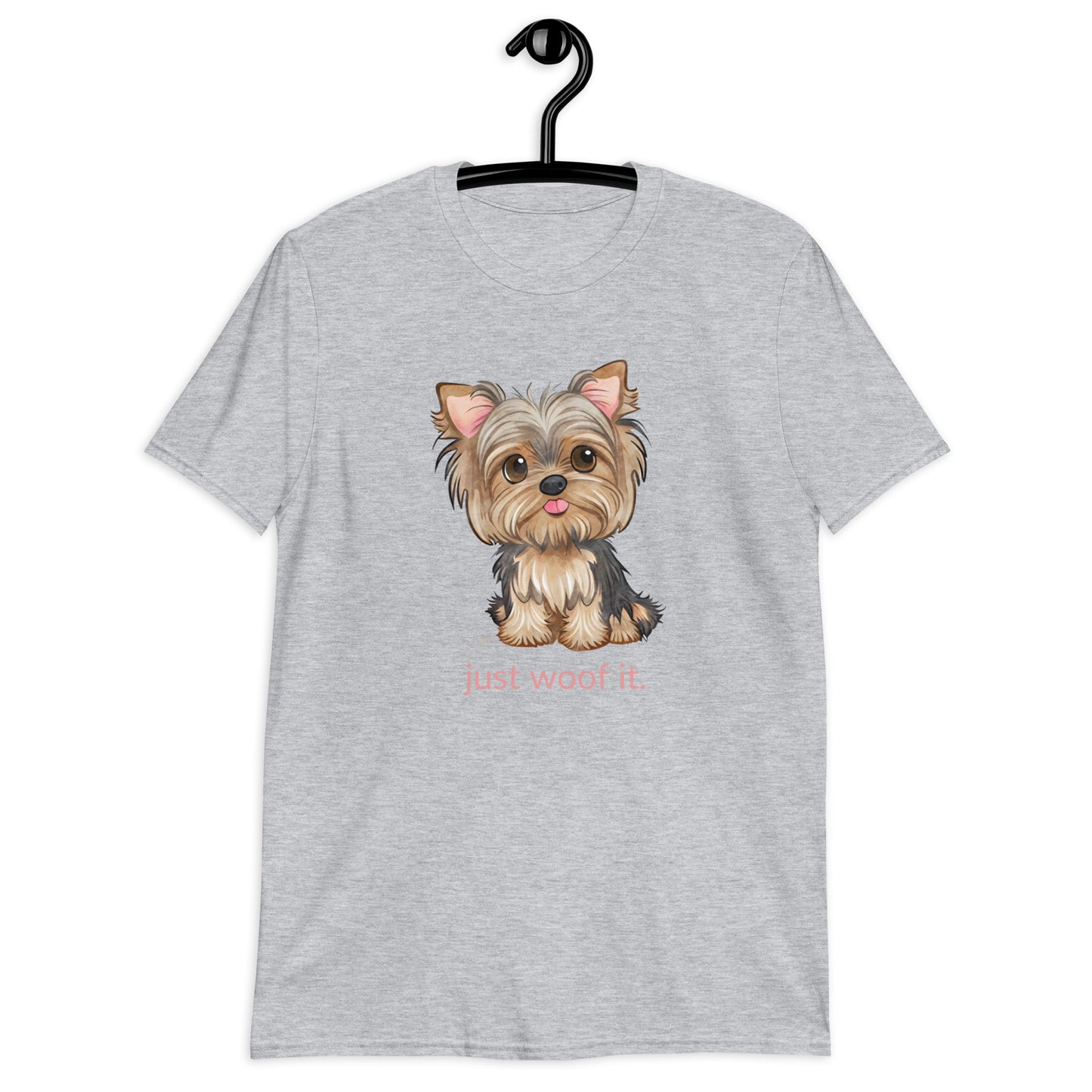 Short-Sleeve Women Soft T-Shirt Yorkie Just Woof It Design by IOBI Original Apparel