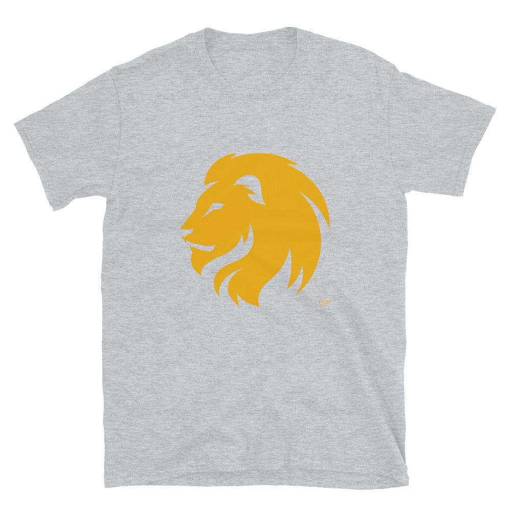 Short-Sleeve Men Soft T-Shirt Gold Lion Head Symbol Design by IOBI Original Apparel