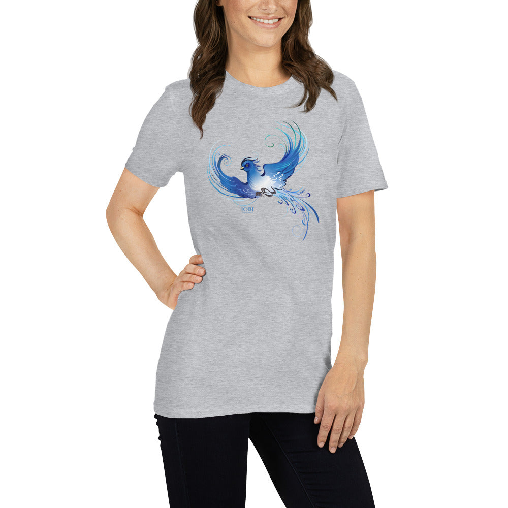 Short-Sleeve Women Soft T-Shirt Blue Fire Bird Design by IOBI Original Apparel