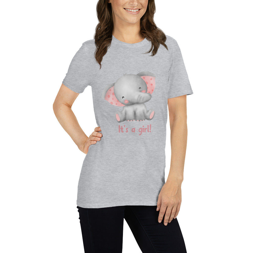 Short-Sleeve Women Soft T-Shirt It's A Girl Baby Elephant Design by IOBI Original Apparel