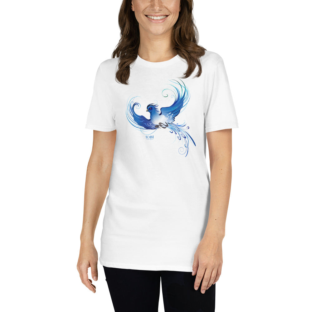 Short-Sleeve Women Soft T-Shirt Blue Fire Bird Design by IOBI Original Apparel