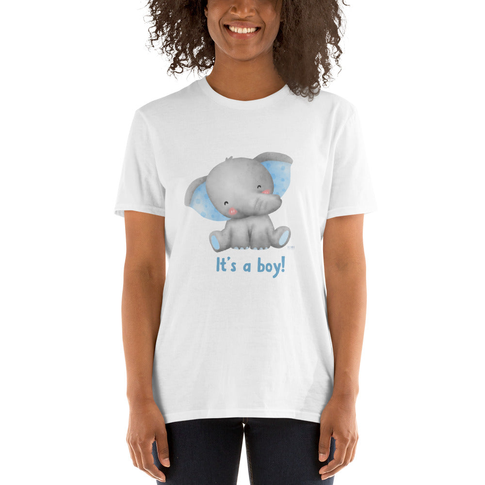 Short-Sleeve Women Soft T-Shirt It's A Boy Baby Elephant Design by IOBI Original Apparel