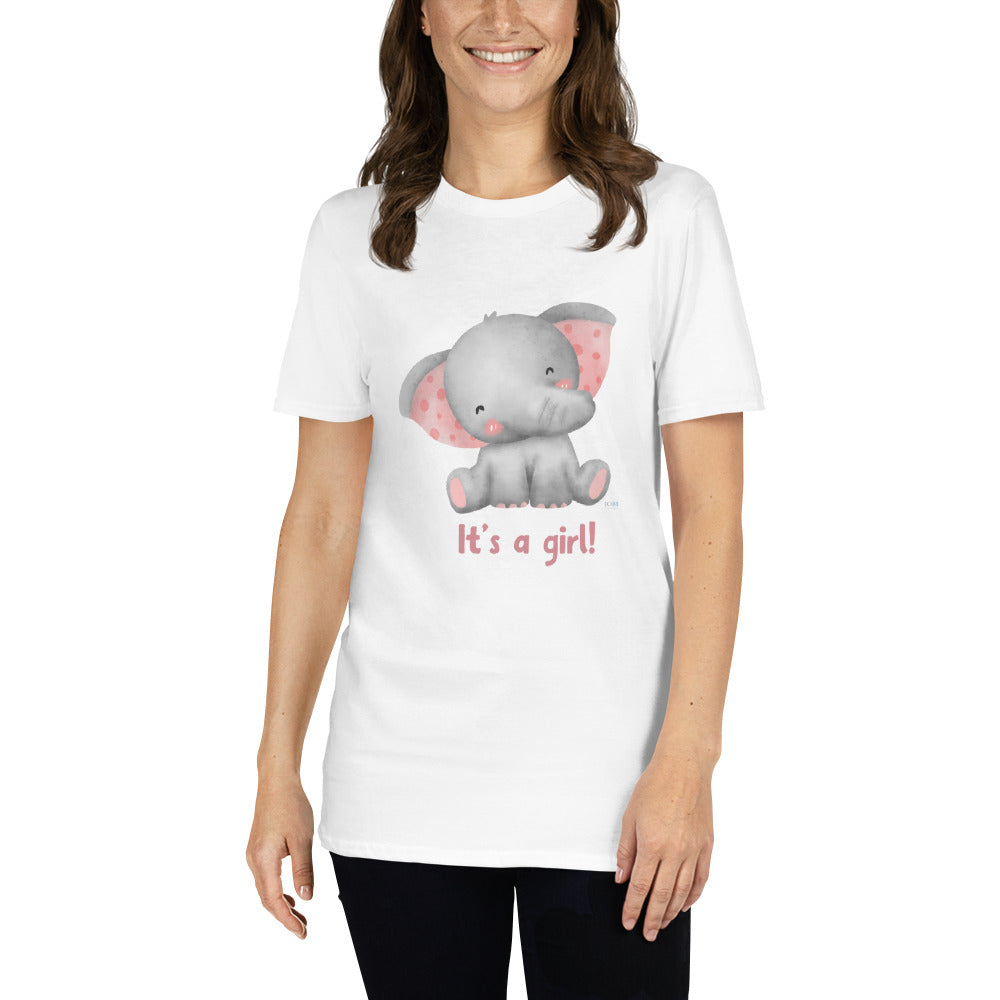 Short-Sleeve Women Soft T-Shirt It's A Girl Baby Elephant Design by IOBI Original Apparel