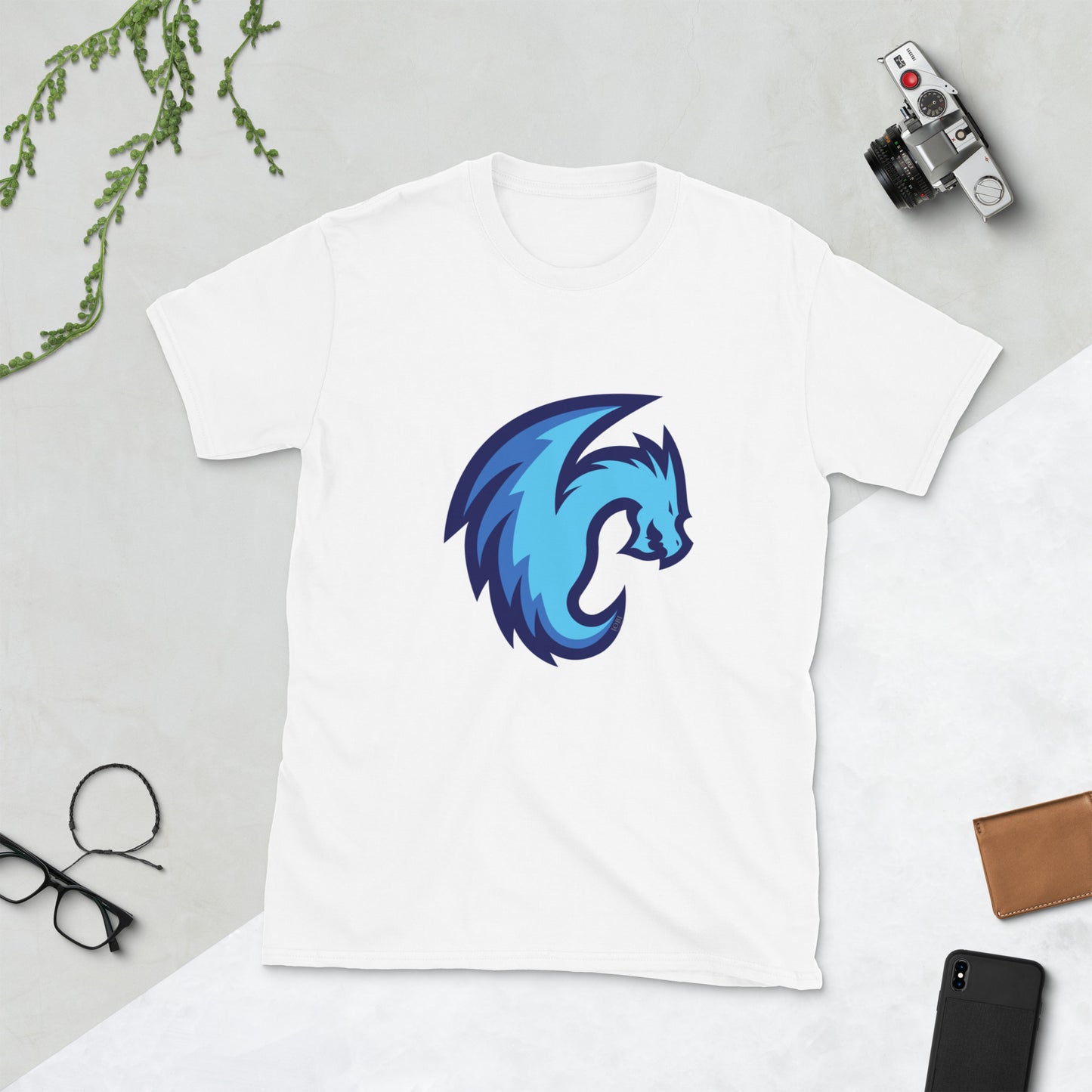 Short-Sleeve Men Soft T-Shirt Electric Blue Dragon Symbol Design by IOBI Original Apparel