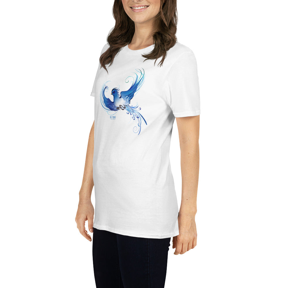 Short-Sleeve Women Soft T-Shirt Blue Fire Bird Design by IOBI Original Apparel