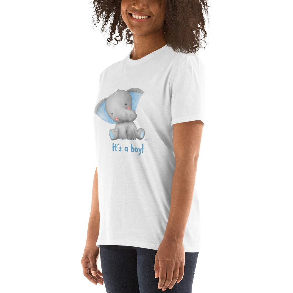 Short-Sleeve Women Soft T-Shirt It's A Boy Baby Elephant Design by IOBI Original Apparel