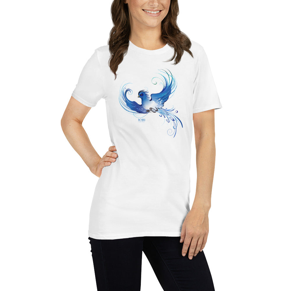 Short-Sleeve Women Soft T-Shirt Blue Fire Bird Design by IOBI Original Apparel