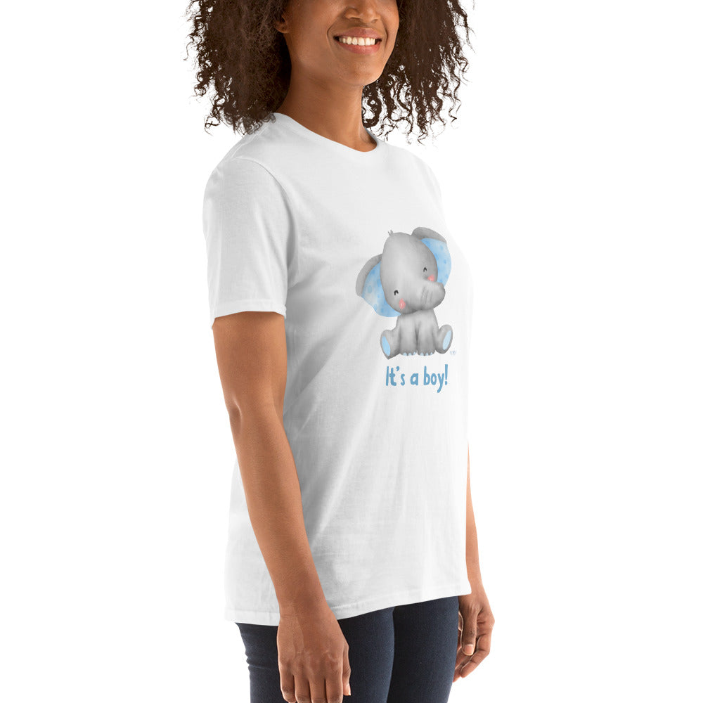 Short-Sleeve Women Soft T-Shirt It's A Boy Baby Elephant Design by IOBI Original Apparel