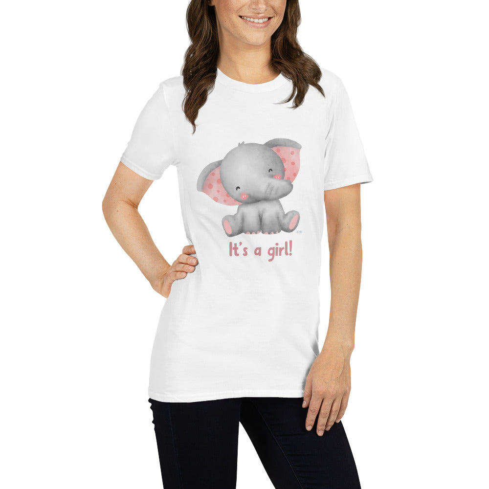 Short-Sleeve Women Soft T-Shirt It's A Girl Baby Elephant Design by IOBI Original Apparel