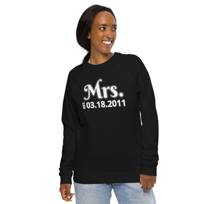 Women's Organic Raglan Sweatshirt Eco-Friendly Premium Quality Customized Personalize Your Wedding Date