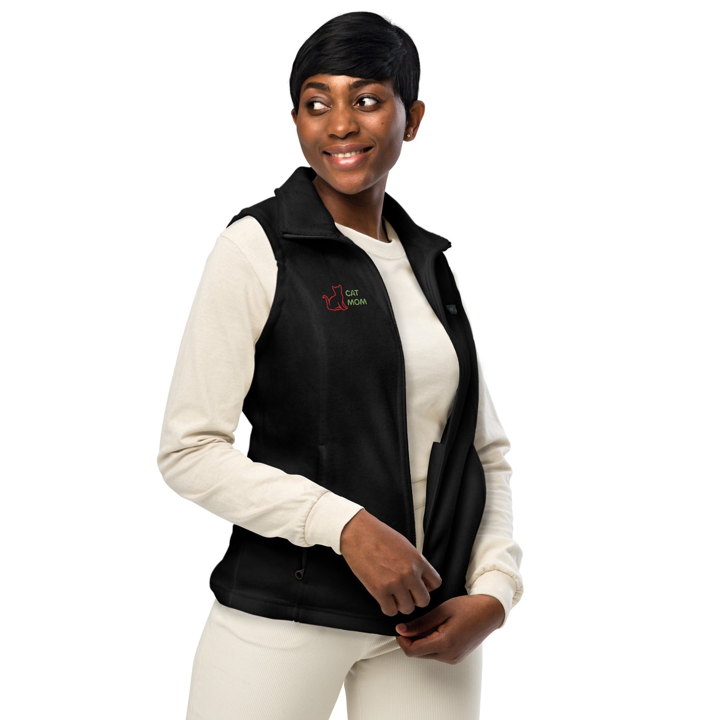 Women’s Columbia fleece vest With Pocket Cat Mom Embroidery