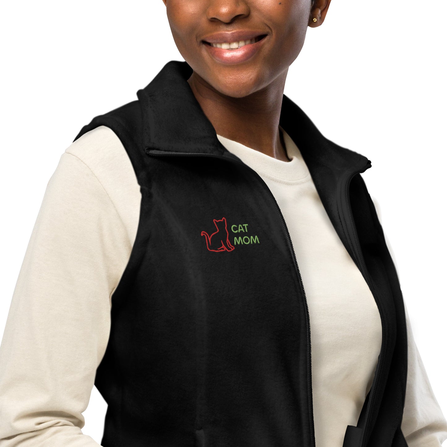 Women’s Columbia fleece vest With Pocket Cat Mom Embroidery