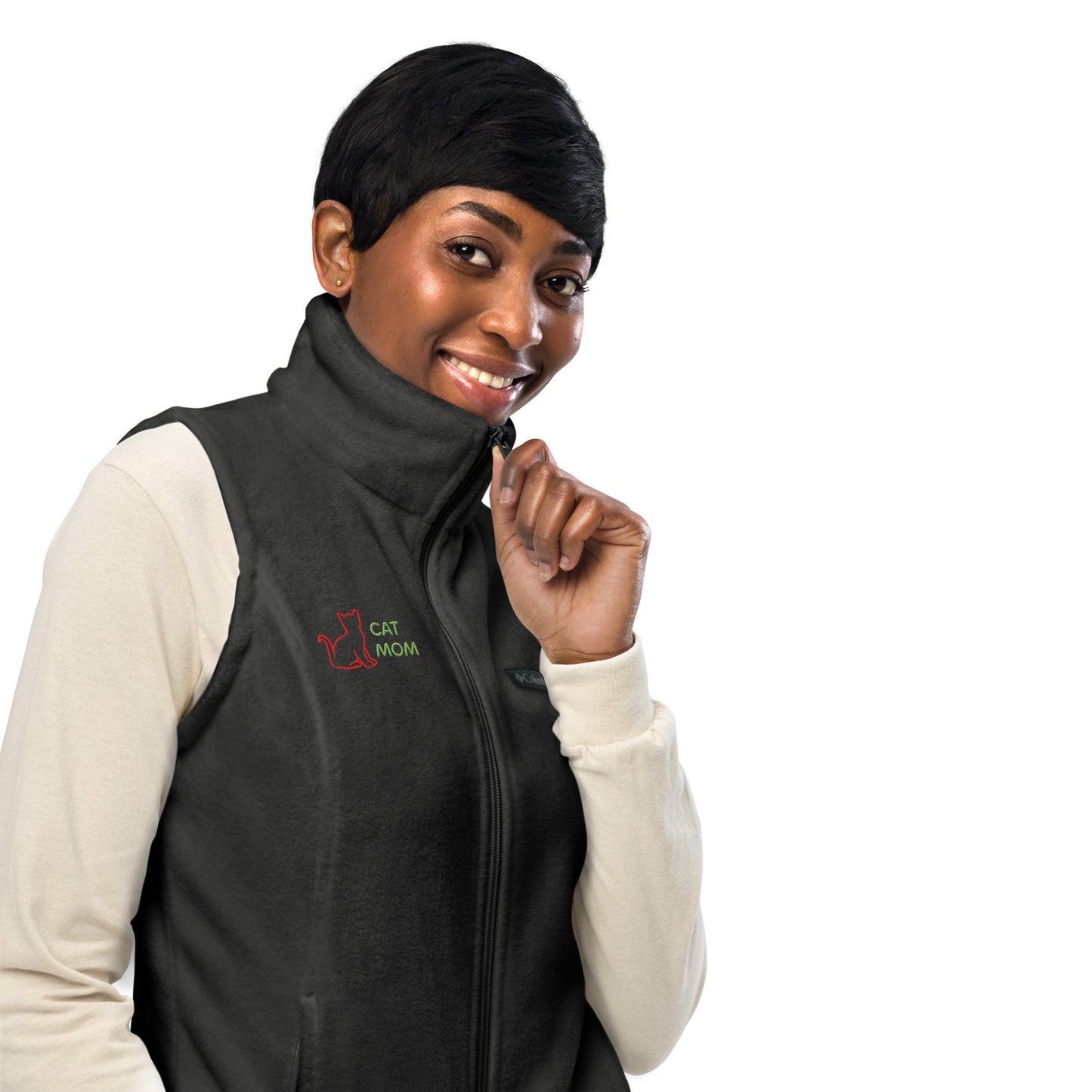 Women’s Columbia fleece vest With Pocket Cat Mom Embroidery