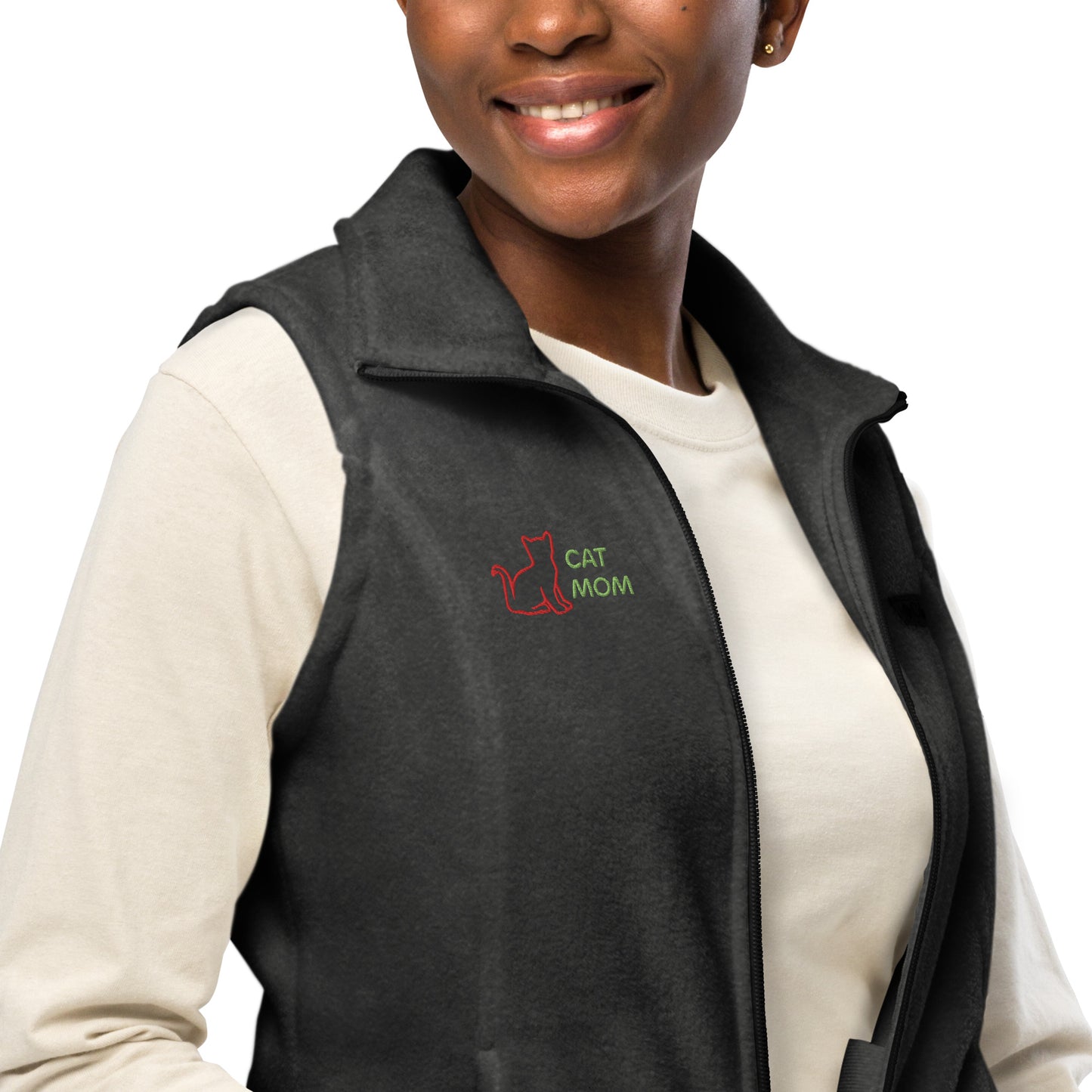 Women’s Columbia fleece vest With Pocket Cat Mom Embroidery