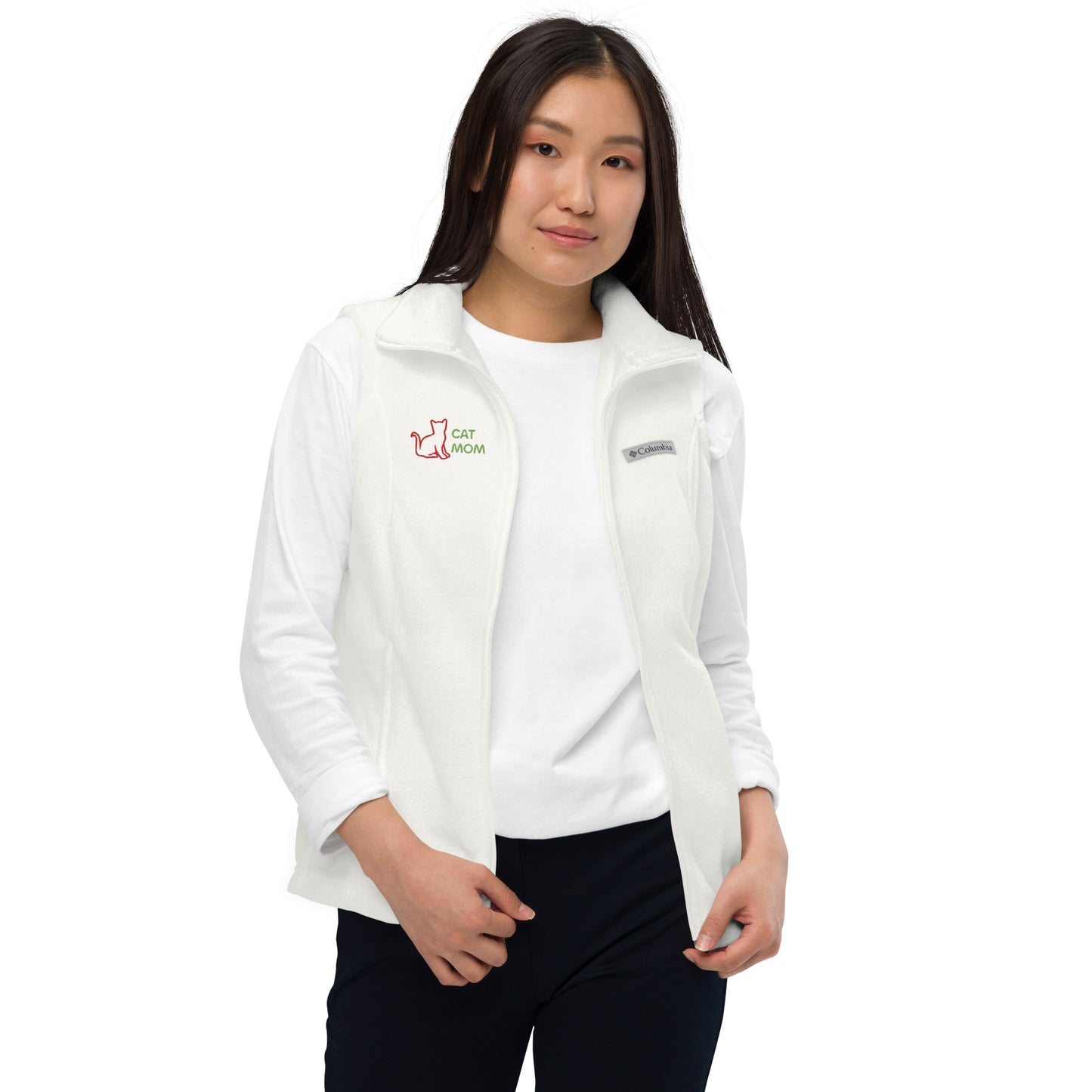 Women’s Columbia fleece vest With Pocket Cat Mom Embroidery