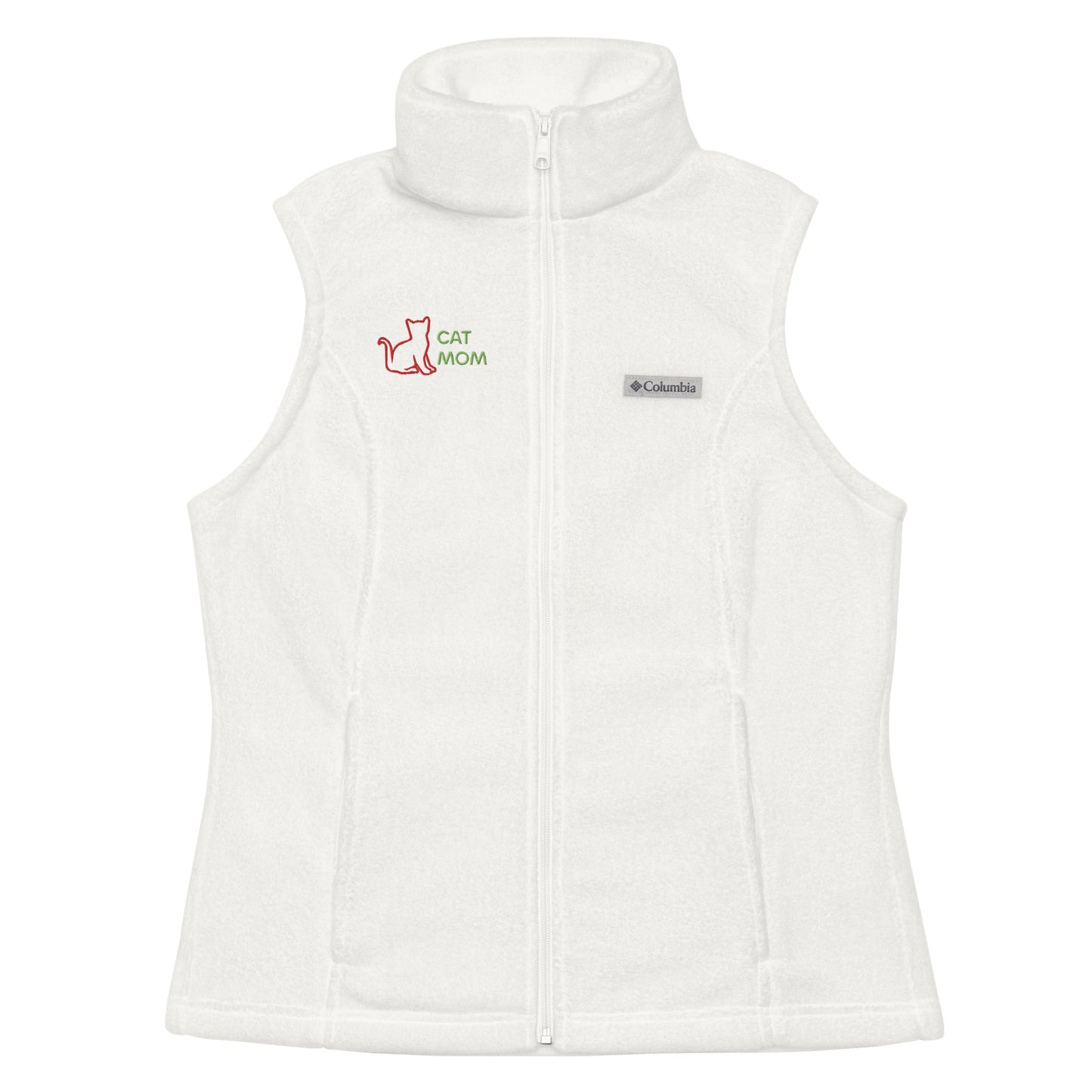 Women’s Columbia fleece vest With Pocket Cat Mom Embroidery