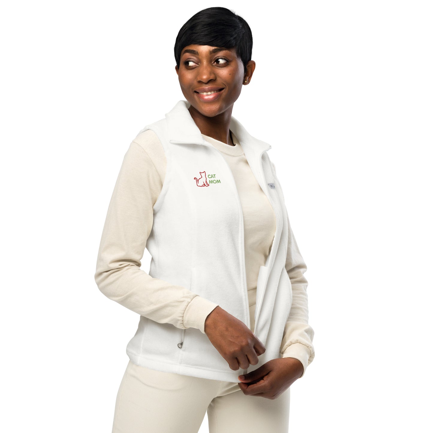 Women’s Columbia fleece vest With Pocket Cat Mom Embroidery