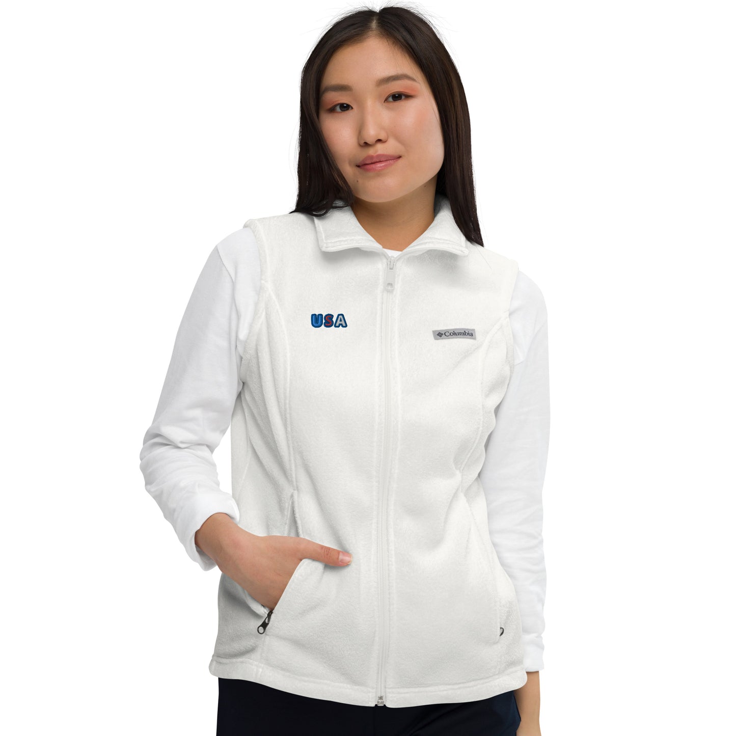 Women’s Columbia Fleece Vest With Pockets Premium Quality Embroidery USA