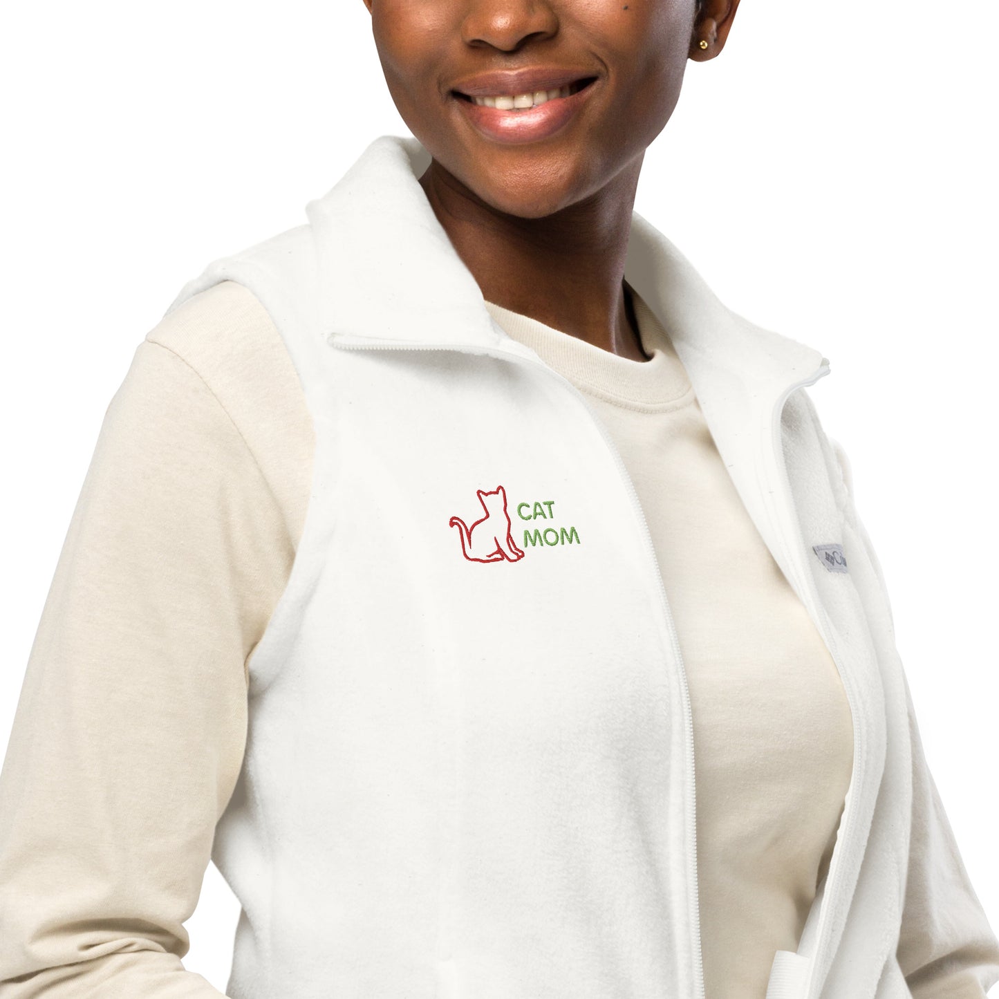 Women’s Columbia fleece vest With Pocket Cat Mom Embroidery